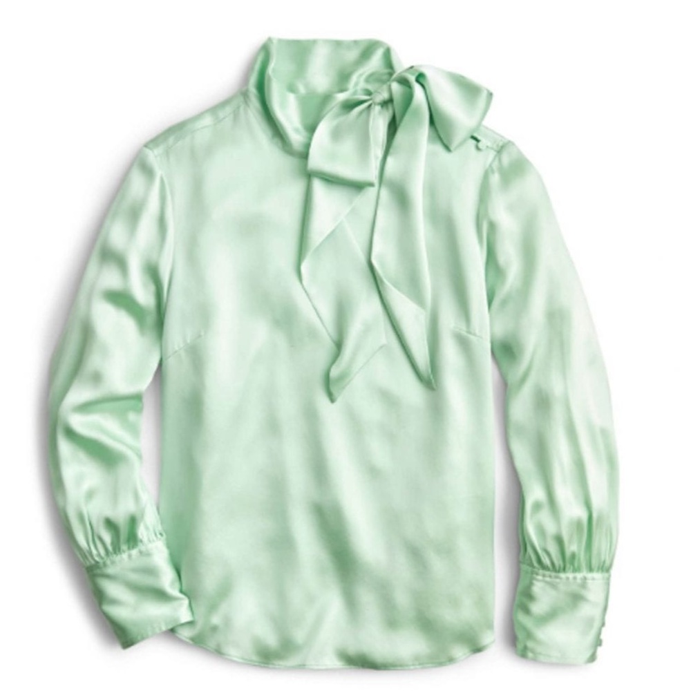 J.Crew Tie-Neck Silk Top faded spearmint